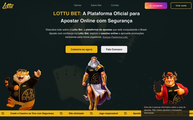 Print de lottu.site em 17/07/2026: manchete «LOTTU BET: A Plataforma Oficial para Apostar Online com Segurança»