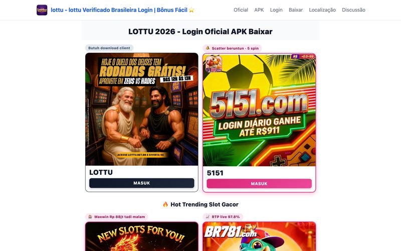 Print de lottu1.com em 17/07/2026: botões escritos «MASUK», em indonésio, e banners de outras marcas