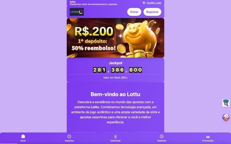 Print de lottusbet.com em 17/07/2026: o texto diz «Bem-vindo ao Lottu», mas o logotipo no topo é «LOTUS»